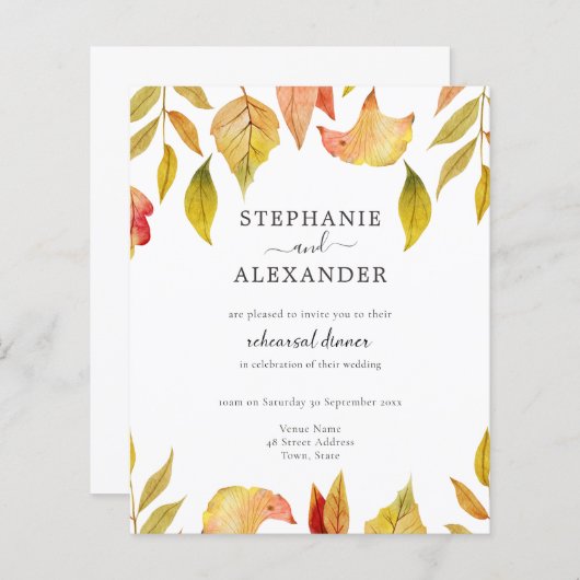 Papier Budget Automne laisse Mariage répétition Invitatio (Devant / Derrière)