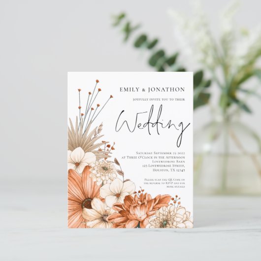 Papier Budget Autumnal Florals Script Wedding Invitation (Debout devant)