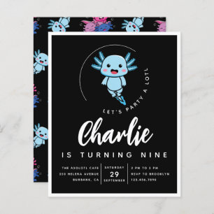 Papier Budget Axolotl Anniversaire Fête Invitation