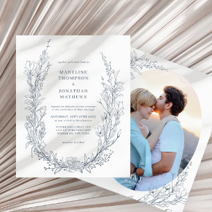 Papier BUDGET Azure Ivory Floral Monogramme Photo Mariage