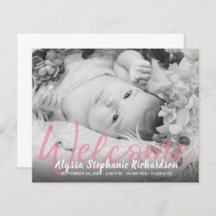 Papier Budget B&W Rose Welcome Photo Bébé Faire-part