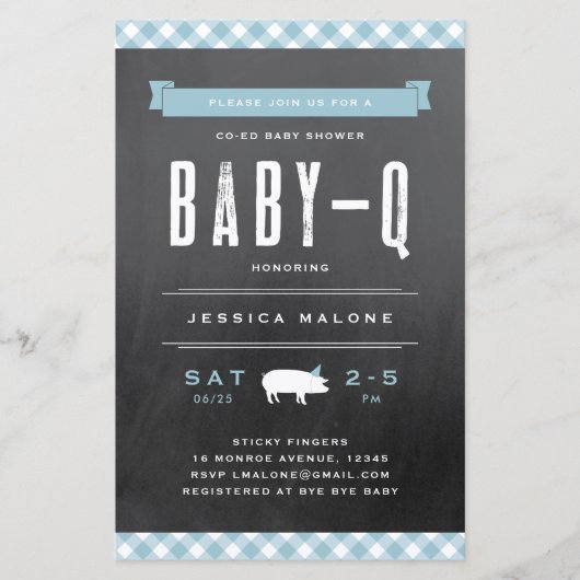 Papier Budget Baby BBQ Blue Co-ed Baby shower Invitation (Devant)