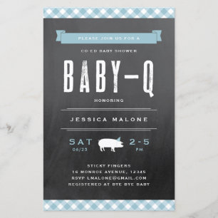 Papier Budget Baby BBQ Blue Co-ed Baby shower Invitation