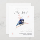 Papier Budget Baby Blue Jay Baby shower d'oiseaux Invitat (Devant / Derrière)