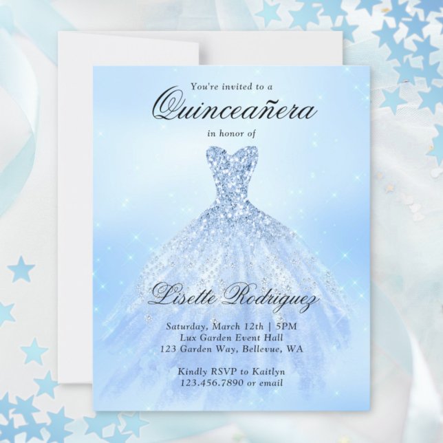 Papier Budget Baby Blue Quinceanera Invitation (Créateur téléchargé)
