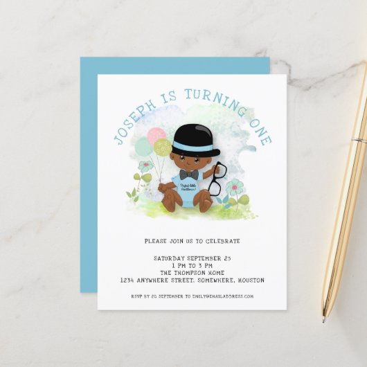 Papier Budget Baby Boy Invitation de fête d'anniversaire (Devant/Arrière en situation)