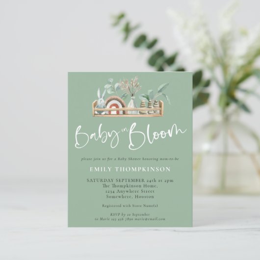 Papier Budget Baby In Bloom Boho Sage Baby shower Invitat (Debout devant)