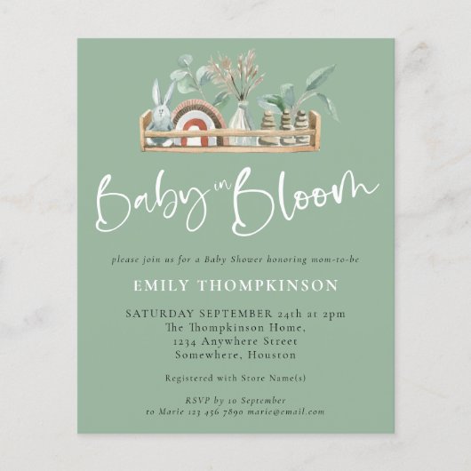 Papier Budget Baby In Bloom Boho Sage Baby shower Invitat (Devant)
