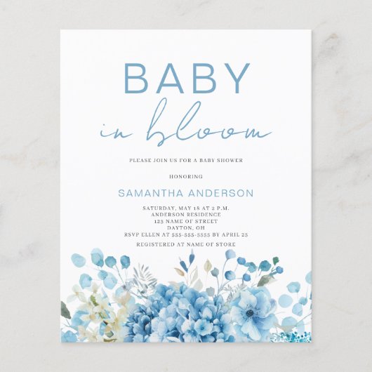 Papier Budget Baby In Bloom Boy Baby shower Invitation (Devant)
