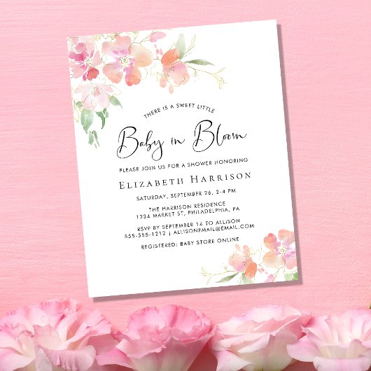 Papier Budget Baby in Fleur Rose Floral Douche Invitation