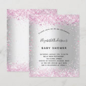 Papier Budget baby shower argent rose fille invitation (Devant / Derrière)
