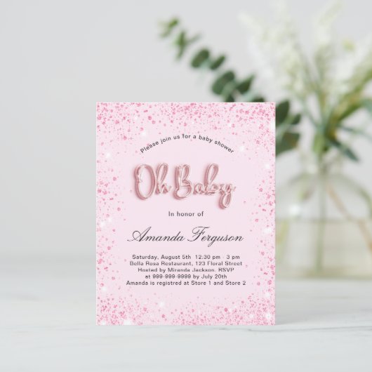 Papier Budget Baby shower bébé fille rousse parties scint (Debout devant)