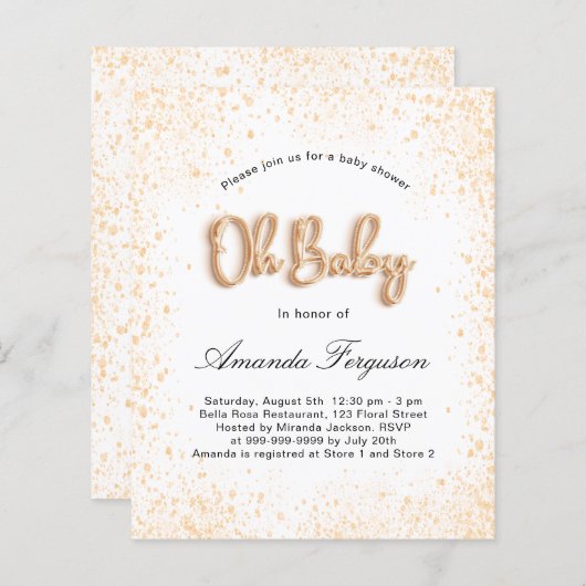 Papier Budget Baby shower blanc or parties scintillant ga (Devant / Derrière)