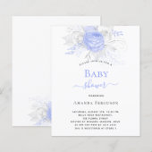Papier Budget Baby shower bleu floral argent blanc garçon (Devant / Derrière)