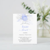 Papier Budget Baby shower bleu floral argent blanc garçon (Debout devant)