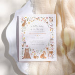 Papier Budget Baby shower des animaux forestiers<br><div class="desc">Fêtez l'arrivée prochaine de votre petit avec notre charmant Baby shower Woodland Forest Animals Invitation budget. Ce design présente une bordure aquarelle peinte à la main et qui présente une adorable collection de créatures et d'éléments boisés, dont un lapin lapin, une chouette, un raton laveur, un ours, un écureuil, un...</div>