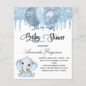 Papier Budget Baby shower éléphant garçon bleu invitation (Devant)
