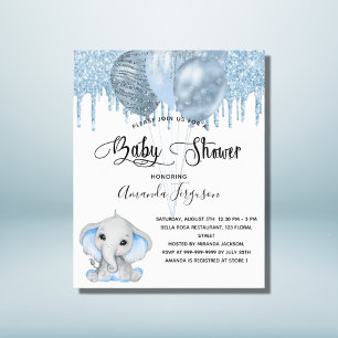Papier Budget Baby shower éléphant garçon bleu invitation