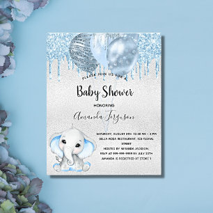 Papier Budget Baby shower éléphant garçon bleu invitation