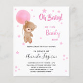 Papier Budget baby shower en peluche ours fille invitatio (Devant)