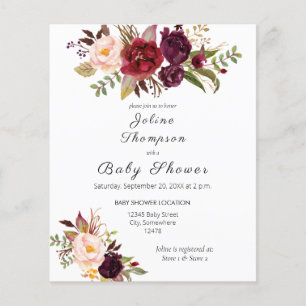 Papier Budget Baby shower floral de Bourgogne Marsala