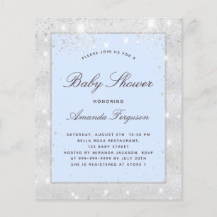 Papier Budget Baby shower garçon argent bleu invitation