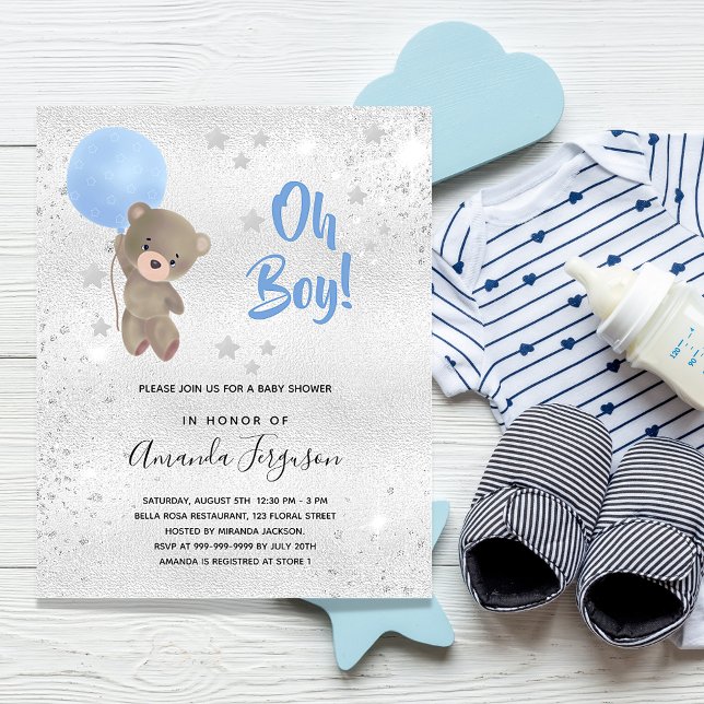 Papier Budget Baby shower garçon ours en peluche bleu arg (Créateur téléchargé)