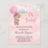 Papier Budget Baby shower ours en peluche fille rose arge (Devant)