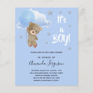 Papier Budget Baby shower ours en peluche garçon bleu inv