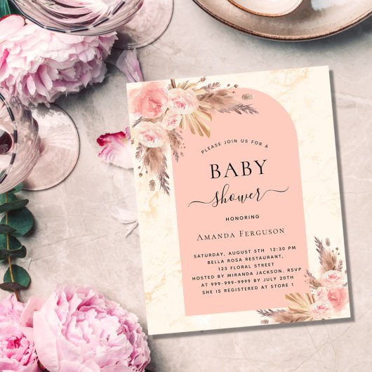 Papier Budget baby shower pampas herbe rose or boho
