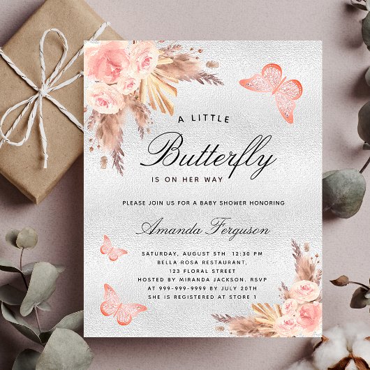 Papier Budget Baby shower papillon blush pampas argent