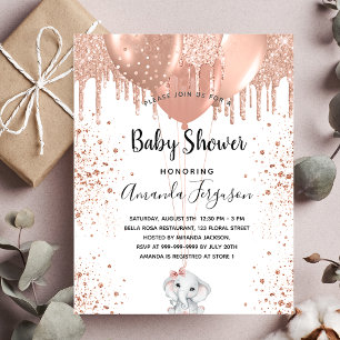 Papier Budget Baby shower rose invitation fille éléphant