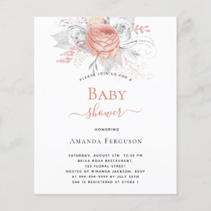 Papier Budget Baby shower rose or floraux argent blanc