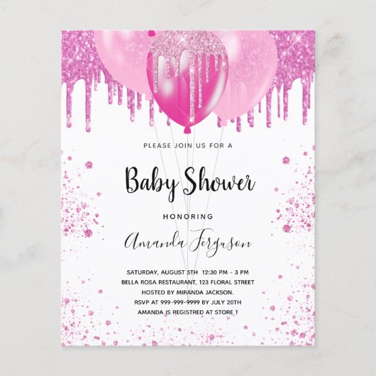 Papier Budget Baby shower rose parties scintillant fille (Devant)