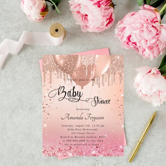 Papier Budget Baby shower rose rose or invitation