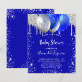 Papier Budget baby shower royal bleu argent invitation (Devant / Derrière)