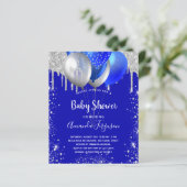 Papier Budget baby shower royal bleu argent invitation (Debout devant)