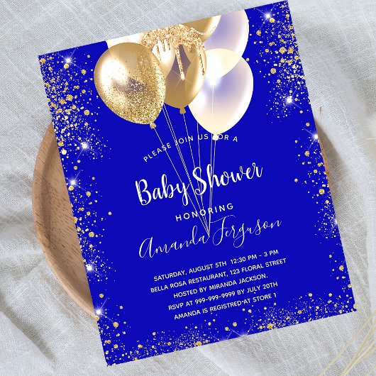 Papier Budget baby shower royal bleu or invitation