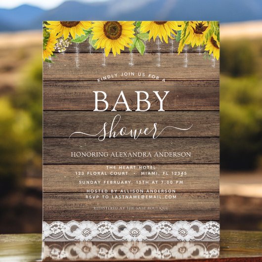 Papier Budget Baby Shower Rustic Sunflower Invitation