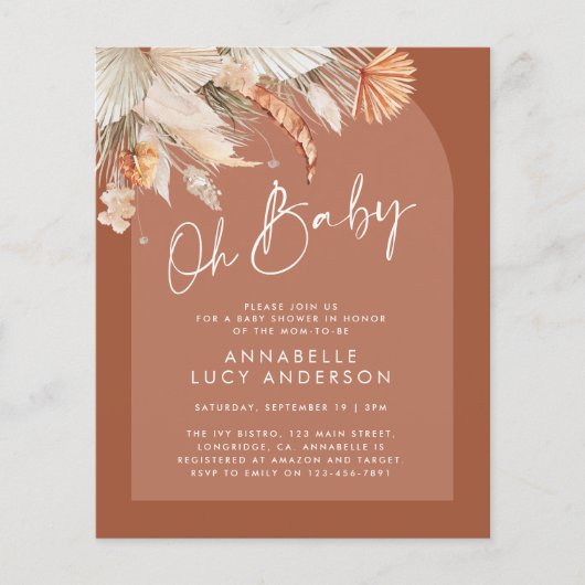 Papier budget baby shower Terracotta invitation (Devant)