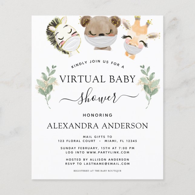 Papier Budget Baby shower virtuel Woodland Eucalyptus (Devant)