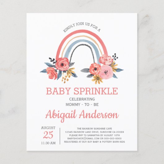 Papier Budget Baby Sprinkle Rainbow Floral Invitation (Devant)