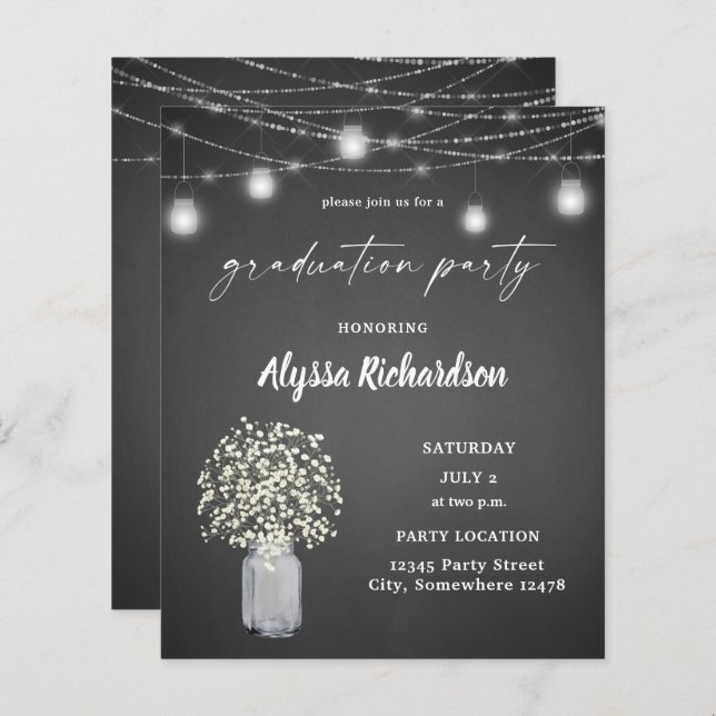 Papier Budget Babys Breath & Chalkboard Graduation Party (Devant / Derrière)