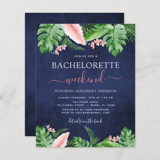 Papier Budget Bachelorette Week-end Itinéraire Tropical (Devant / Derrière)