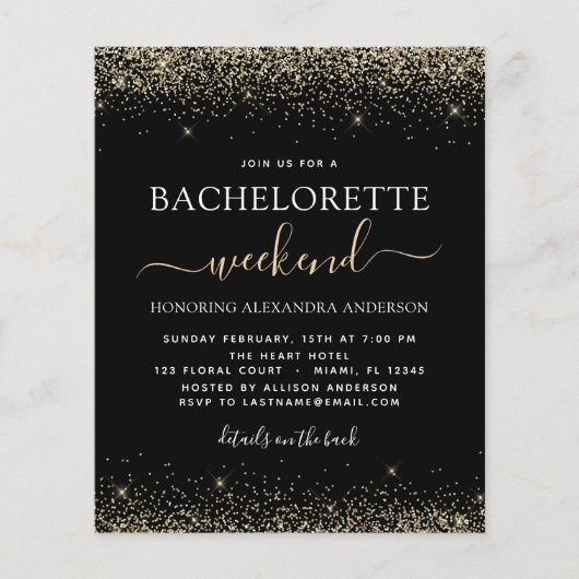 Papier Budget Bachelorette Weekend Gold Parties scintilla (Devant)
