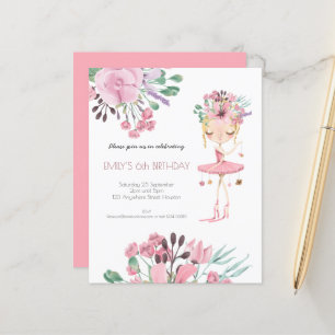 Papier Budget Ballerina Girl 6ème anniversaire Invitation