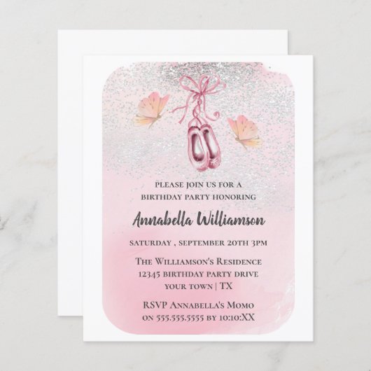 Papier Budget Ballet Chaussures & Papillon fête d'anniver (Devant / Derrière)