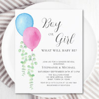 Budget Ballons bleu rose Invitation de déclaration
