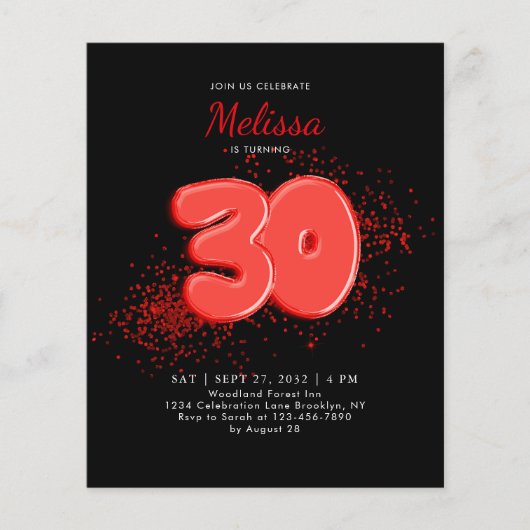 Papier BUDGET Ballons rouges Noirs Confetti Anniversaire (Devant)