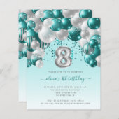 Papier Budget Balloon Arch Turquoise Argent 8e anniversai (Devant / Derrière)